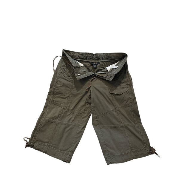 STYLE & CO LONG Cargo Shorts Sz 6 Khaki Green Cotton Spandex Drawstring Waist - Picture 3 of 8